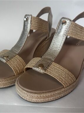 Vionic Calera Espadrille Wedge Sandal Size 11 Gold Metallic Raffia Comfort
